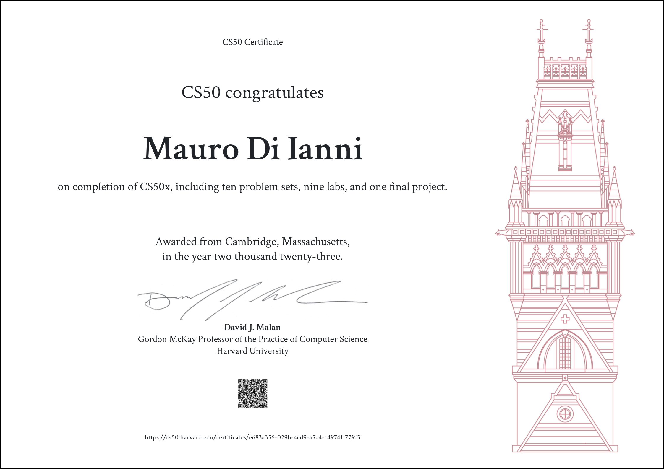 my CS50x certificate